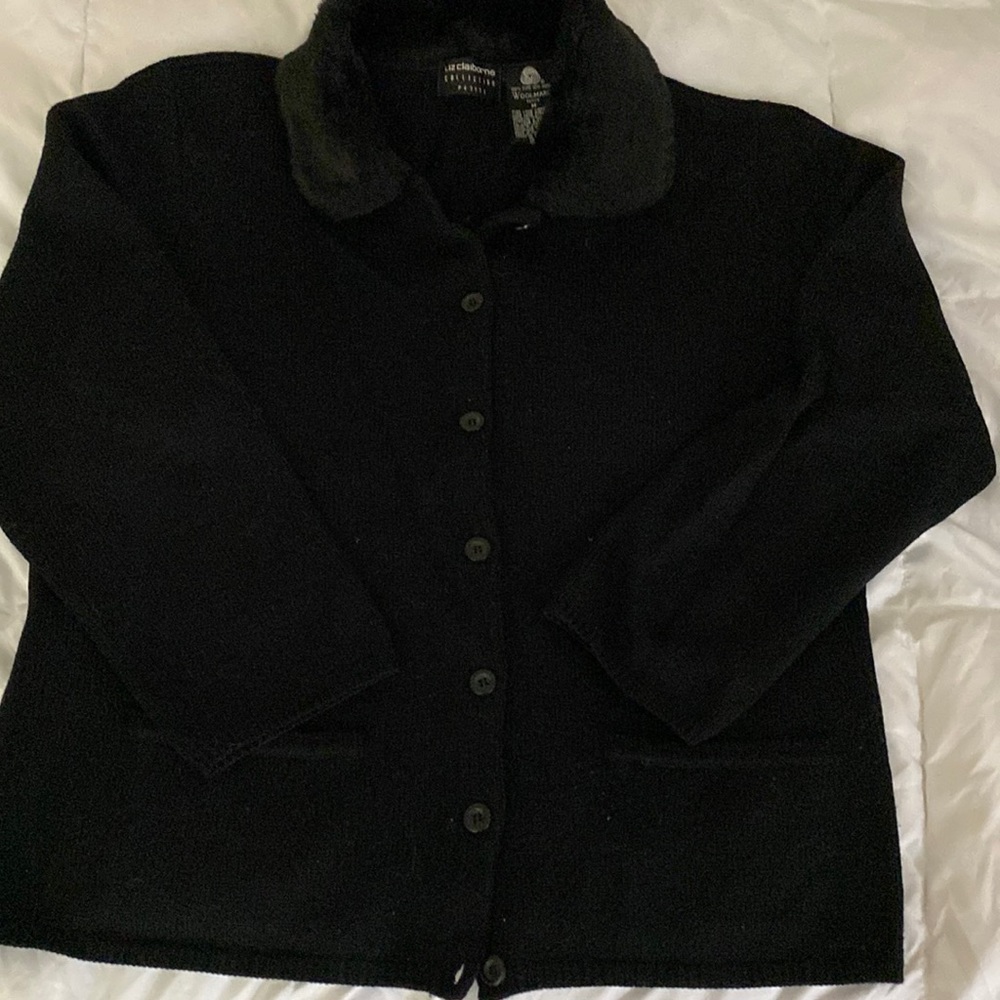 Black Liz Claiborne cardigan made from pure new wool